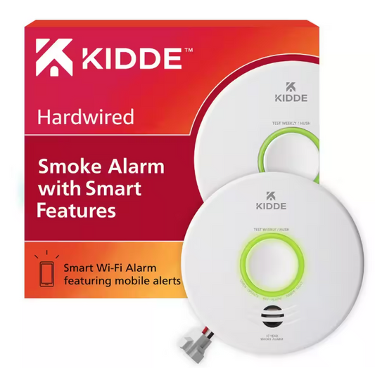Kidde Hardwired Smoke Detector with Smart Features and Voice Alerts, 10-Year Battery Backup, Wi-Fi Enabled
