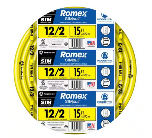 Southwire 15 ft. 12/2 Solid Romex SIMpull CU NM-B W/G Wire