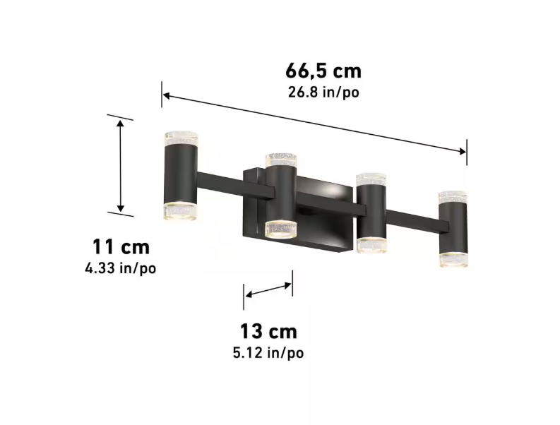 Artika Mist 27 in. 4 Light Black Modern Integrated LED 5 CCT Vanity Light Bar for Bathroom