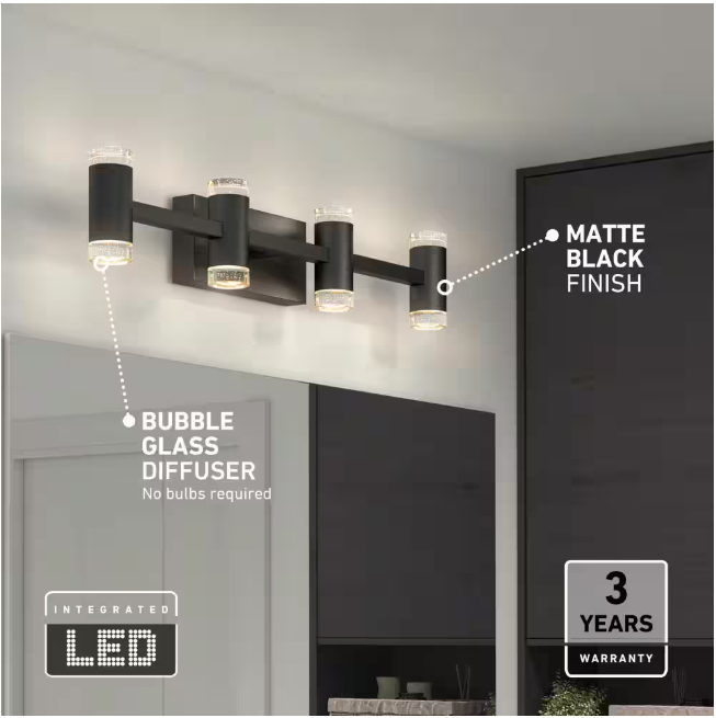 Artika Mist 27 in. 4 Light Black Modern Integrated LED 5 CCT Vanity Light Bar for Bathroom
