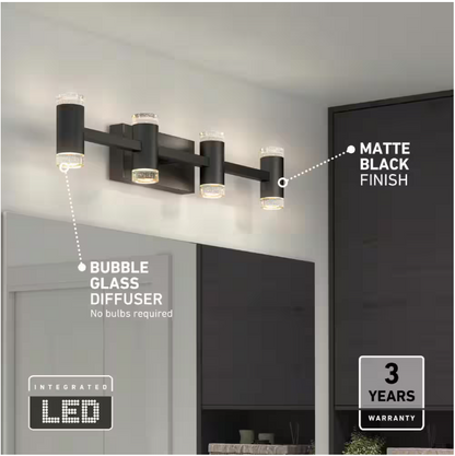 Artika Mist 27 in. 4 Light Black Modern Integrated LED 5 CCT Vanity Light Bar for Bathroom