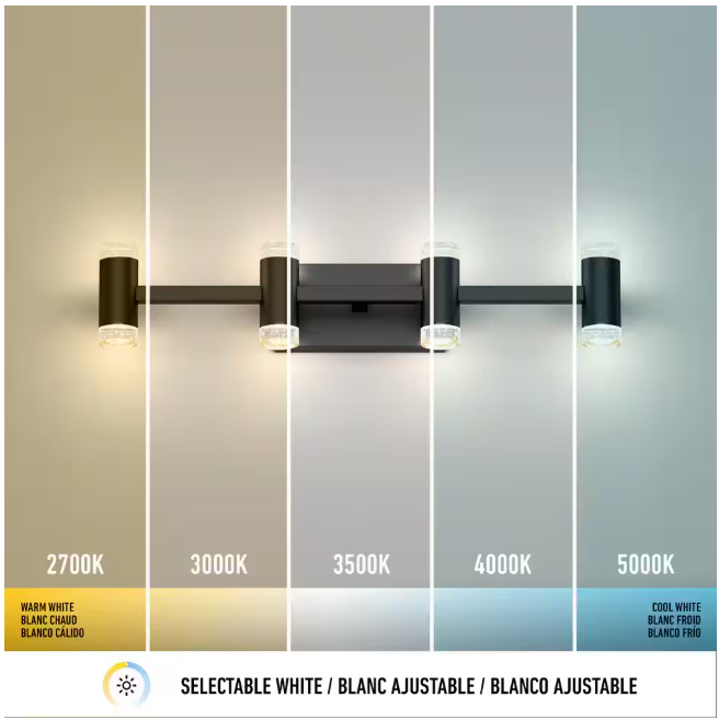 Artika Mist 27 in. 4 Light Black Modern Integrated LED 5 CCT Vanity Light Bar for Bathroom