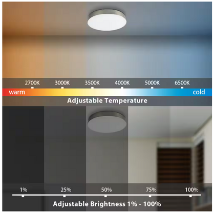 Hampton Bay Lakeshore 13 in. Brushed Nickel Color Changing and Adjustable CCT Integrated LED Smart Flush Mount Powered by Hubspace