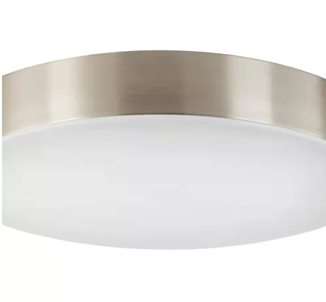 Hampton Bay Lakeshore 13 in. Brushed Nickel Color Changing and Adjustable CCT Integrated LED Smart Flush Mount Powered by Hubspace