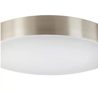 Hampton Bay Lakeshore 13 in. Brushed Nickel Color Changing and Adjustable CCT Integrated LED Smart Flush Mount Powered by Hubspace