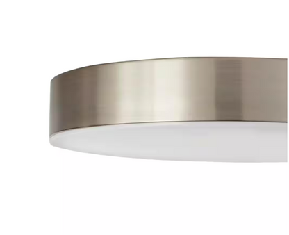 Hampton Bay Lakeshore 13 in. Brushed Nickel Color Changing and Adjustable CCT Integrated LED Smart Flush Mount Powered by Hubspace