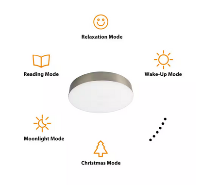 Hampton Bay Lakeshore 13 in. Brushed Nickel Color Changing and Adjustable CCT Integrated LED Smart Flush Mount Powered by Hubspace