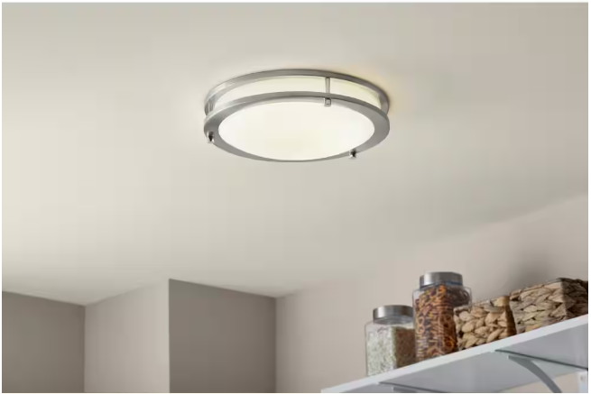 Hampton Bay Flaxmere 12 in. Modern Brushed Nickel 3 CCT Integrated LED Flush Mount for Kitchens or Bedrooms