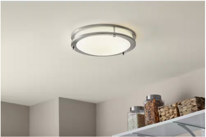 Hampton Bay Flaxmere 12 in. Modern Brushed Nickel 3 CCT Integrated LED Flush Mount for Kitchens or Bedrooms