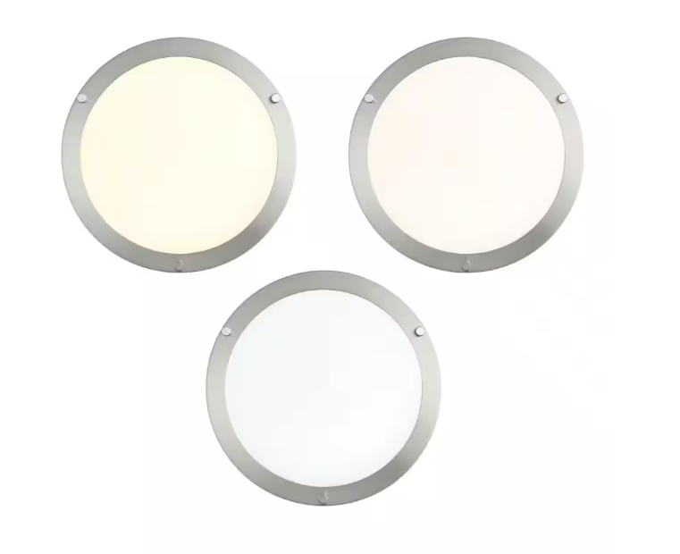Hampton Bay Flaxmere 12 in. Modern Brushed Nickel 3 CCT Integrated LED Flush Mount for Kitchens or Bedrooms