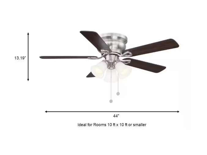 Hampton Bay Clarkston II 44 in. LED Indoor Brushed Nickel Ceiling Fan with Light Kit