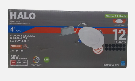 HALO HLBSL 4 in. Canless Integrated LED, 600 Lumens, 5CCT, White (12-Pack)
