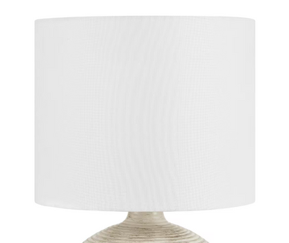 Hampton Bay Finch 22 in. Distressed White Ribbed Table Lamp with White Linen Shade