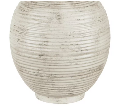 Hampton Bay Finch 22 in. Distressed White Ribbed Table Lamp with White Linen Shade