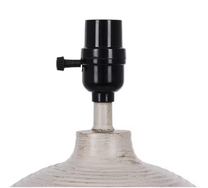 Hampton Bay Finch 22 in. Distressed White Ribbed Table Lamp with White Linen Shade