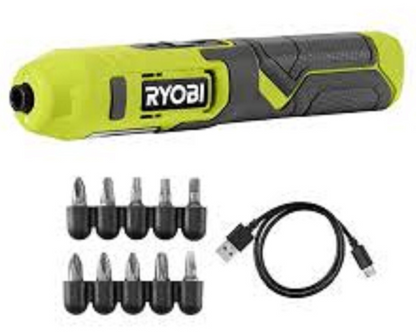 Ryobi 4V 1/4 in. Screwdriver Kit w /Bit Accessories and cable FVD01KSB