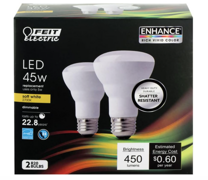 (6 Boxes 12 Bulbs) Feit Electric R20 E26 (Medium) LED Bulb Soft White 45 Watt Equivalence 12 pk