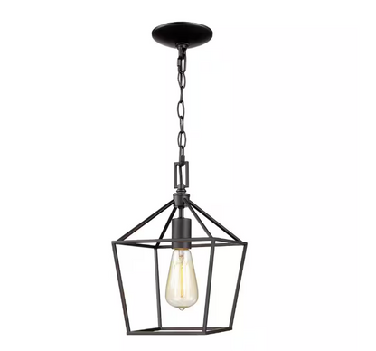 Home Decorators Collection Weyburn 1-Light Bronze Farmhouse Mini Pendant Light Fixture with Caged Metal Shade