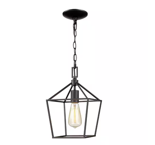 Home Decorators Collection Weyburn 1-Light Bronze Farmhouse Mini Pendant Light Fixture with Caged Metal Shade