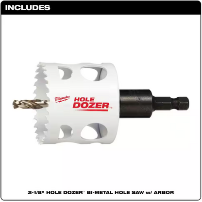 Milwaukee 2-1/8 in. Hole Dozer Bi-Metal Hole Saw with 3/8 in. Arbor & Pilot Bit