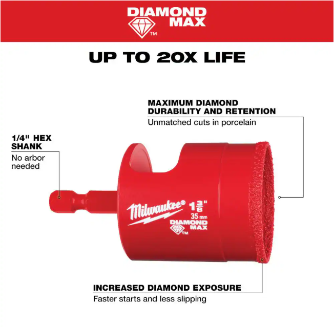 Milwaukee 1-3/8 in. Diamond Max Hole Saw Bit