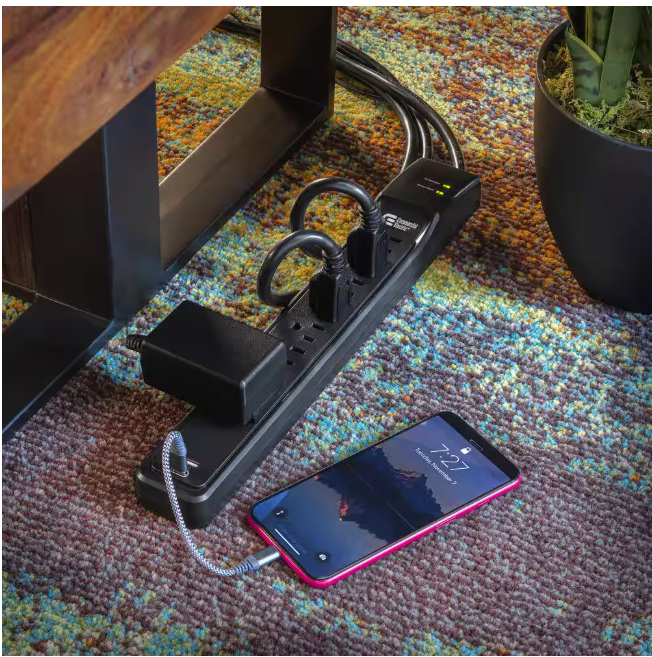 Commercial Electric 8 ft. 7-Outlet Surge Protector with USB in Black