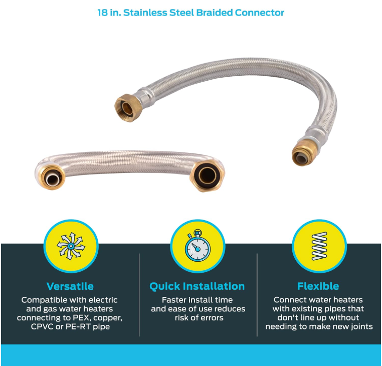 Sharkbite 1/2 x 3/4 FIP x 18in Length Water Heater Connector