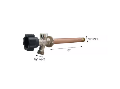 Prier Products 1/2 in. x 8 in. Brass MPT x SWT Half-Turn Frost Free Anti-Siphon Outdoor Sillcock Valve