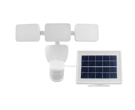 Defiant 180° White Motion Sensing Security Light Solar Powered Outdoor 3-Head LED Flood Light 2100 Lumens