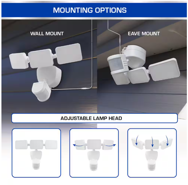 Defiant 180° White Motion Sensing Security Light Solar Powered Outdoor 3-Head LED Flood Light 2100 Lumens