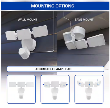 Defiant 180° White Motion Sensing Security Light Solar Powered Outdoor 3-Head LED Flood Light 2100 Lumens