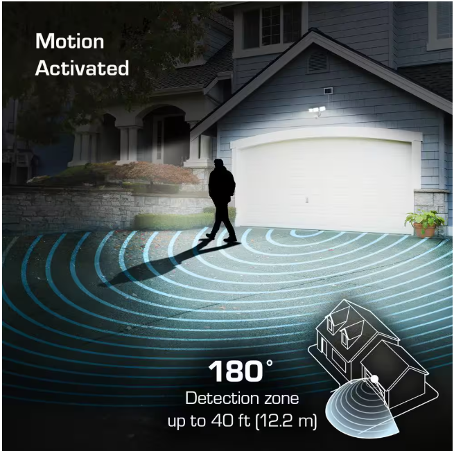 Defiant 180° White Motion Sensing Security Light Solar Powered Outdoor 3-Head LED Flood Light 2100 Lumens