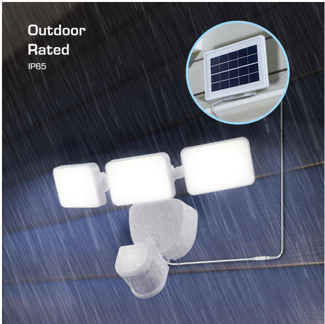 Defiant 180° White Motion Sensing Security Light Solar Powered Outdoor 3-Head LED Flood Light 2100 Lumens