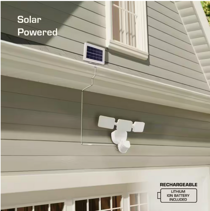 Defiant 180° White Motion Sensing Security Light Solar Powered Outdoor 3-Head LED Flood Light 2100 Lumens