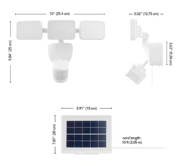 Defiant 180° White Motion Sensing Security Light Solar Powered Outdoor 3-Head LED Flood Light 2100 Lumens