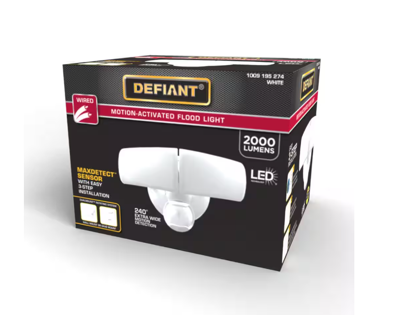Defiant MaxDetect 240° White Motion Sensor Wired Outdoor 2-Head LED Security Flood Light 2000 Lumens