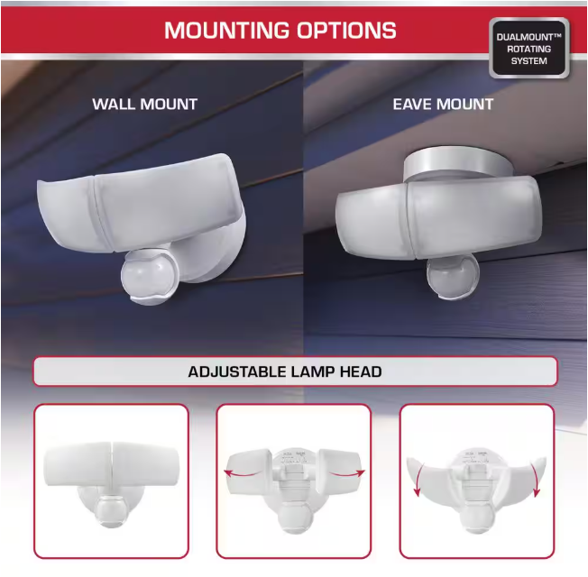 Defiant MaxDetect 240° White Motion Sensor Wired Outdoor 2-Head LED Security Flood Light 2000 Lumens