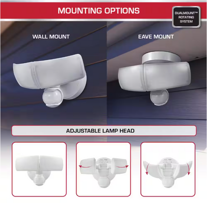 Defiant MaxDetect 240° White Motion Sensor Wired Outdoor 2-Head LED Security Flood Light 2000 Lumens