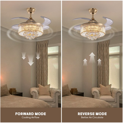 SILJOY 36-in Gold Chandelier & Retractable Blade Ceiling Fan with Remote Control