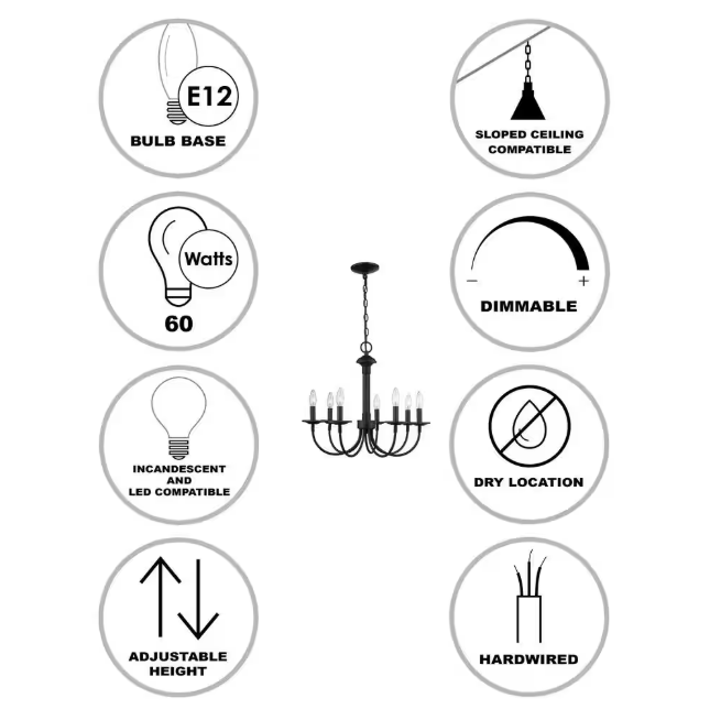 7-Light Oil Rubbed Bronze Candle Chandelier Light Fixture