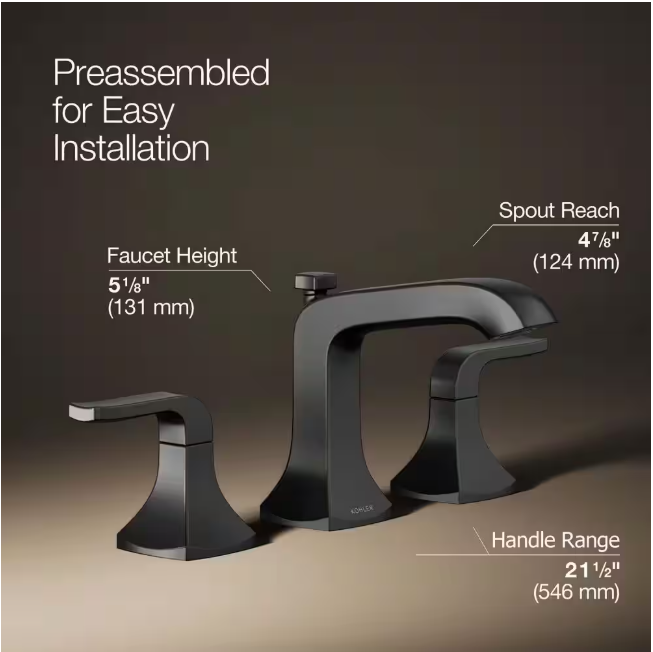 KOHLER Rubicon 8 in. Widespread 2-Handle Bathroom Faucet in Matte Black (Valve Included)