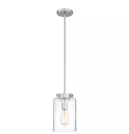 Hampton Bay Mullins 6.75 in. 1-Light Brushed Nickel Mini Pendant with Clear Glass Shade