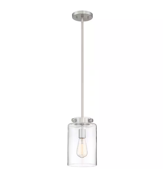 Hampton Bay Mullins 6.75 in. 1-Light Brushed Nickel Mini Pendant with Clear Glass Shade