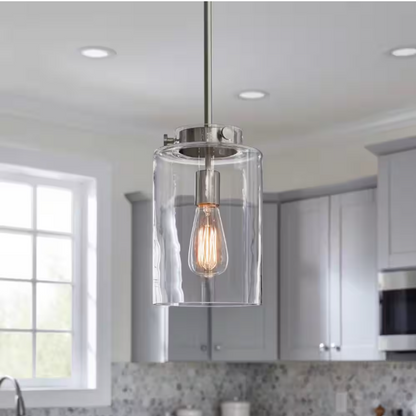 Hampton Bay Mullins 6.75 in. 1-Light Brushed Nickel Mini Pendant with Clear Glass Shade
