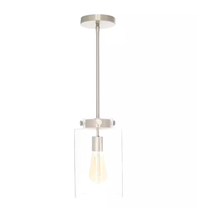 Hampton Bay Mullins 6.75 in. 1-Light Brushed Nickel Mini Pendant with Clear Glass Shade