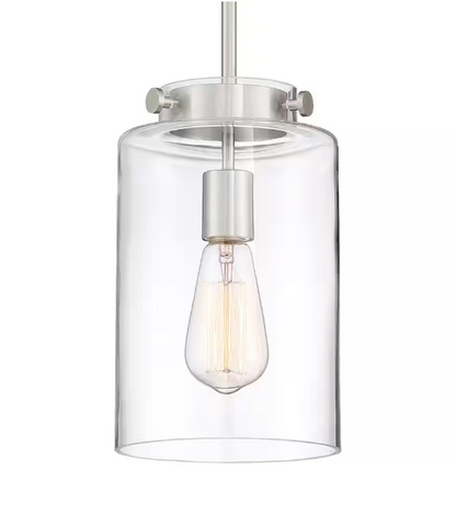 Hampton Bay Mullins 6.75 in. 1-Light Brushed Nickel Mini Pendant with Clear Glass Shade