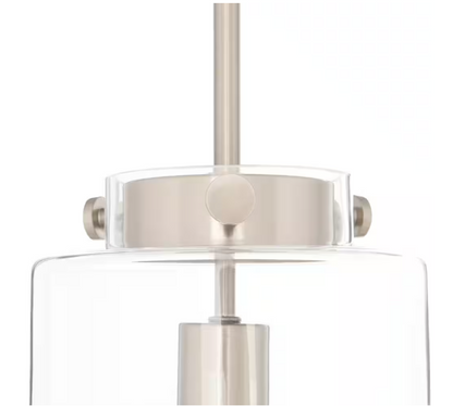Hampton Bay Mullins 6.75 in. 1-Light Brushed Nickel Mini Pendant with Clear Glass Shade