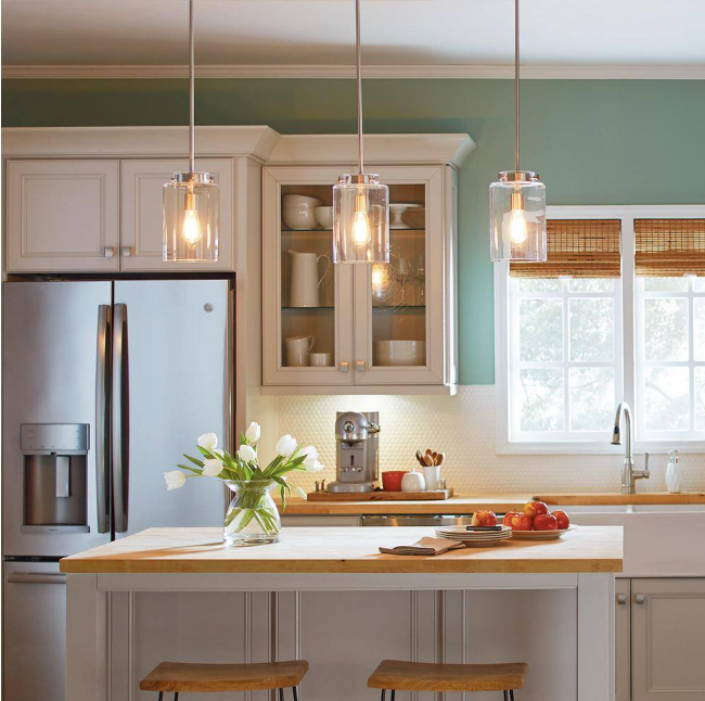Hampton Bay Mullins 6.75 in. 1-Light Brushed Nickel Mini Pendant with Clear Glass Shade