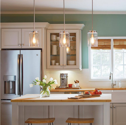 Hampton Bay Mullins 6.75 in. 1-Light Brushed Nickel Mini Pendant with Clear Glass Shade