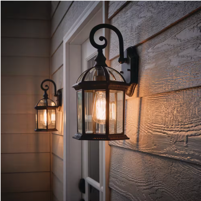 Hampton Bay Wickford 15.4 in. 1-Light Weathered Bronze Outdoor Wall Light Fixture with Clear Glass (2-Pack)